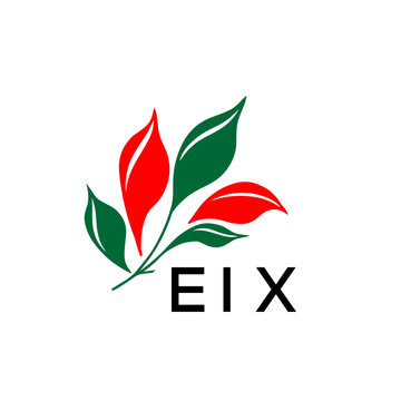 EIX Abstract Botanical Logo with Elegant Typography, EIX Later Logo, Modern Nature Inspired Logo with Red and Green Leaves.
