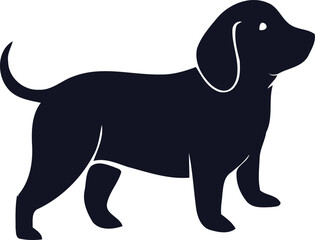 a dog head silhouette,high-contrast black and white,detailed fur texture,digital art,vector illustration
