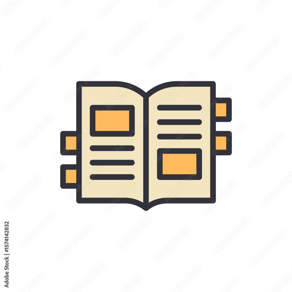 Poster opened notebook with colorful tabs for organization and navigation