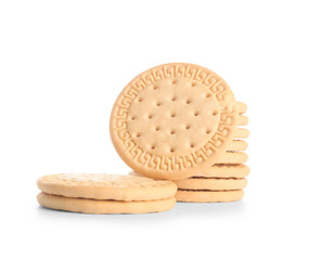 Many sweet cookies on white background