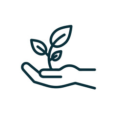 Hand holding plant in minimal line style symbolizing care and growth