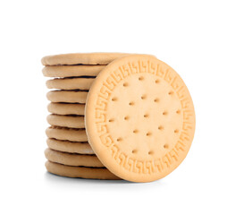 Many sweet cookies on white background