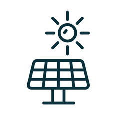 Solar panel and sun icon in minimal line style for clean energy