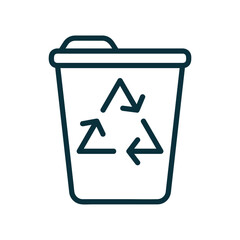 Trash bin with recycling symbol in minimal line style