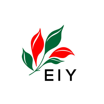 EIY Abstract Botanical Logo with Elegant Typography, EIY  Later Logo, Modern Nature Inspired Logo with Red and Green Leaves.
