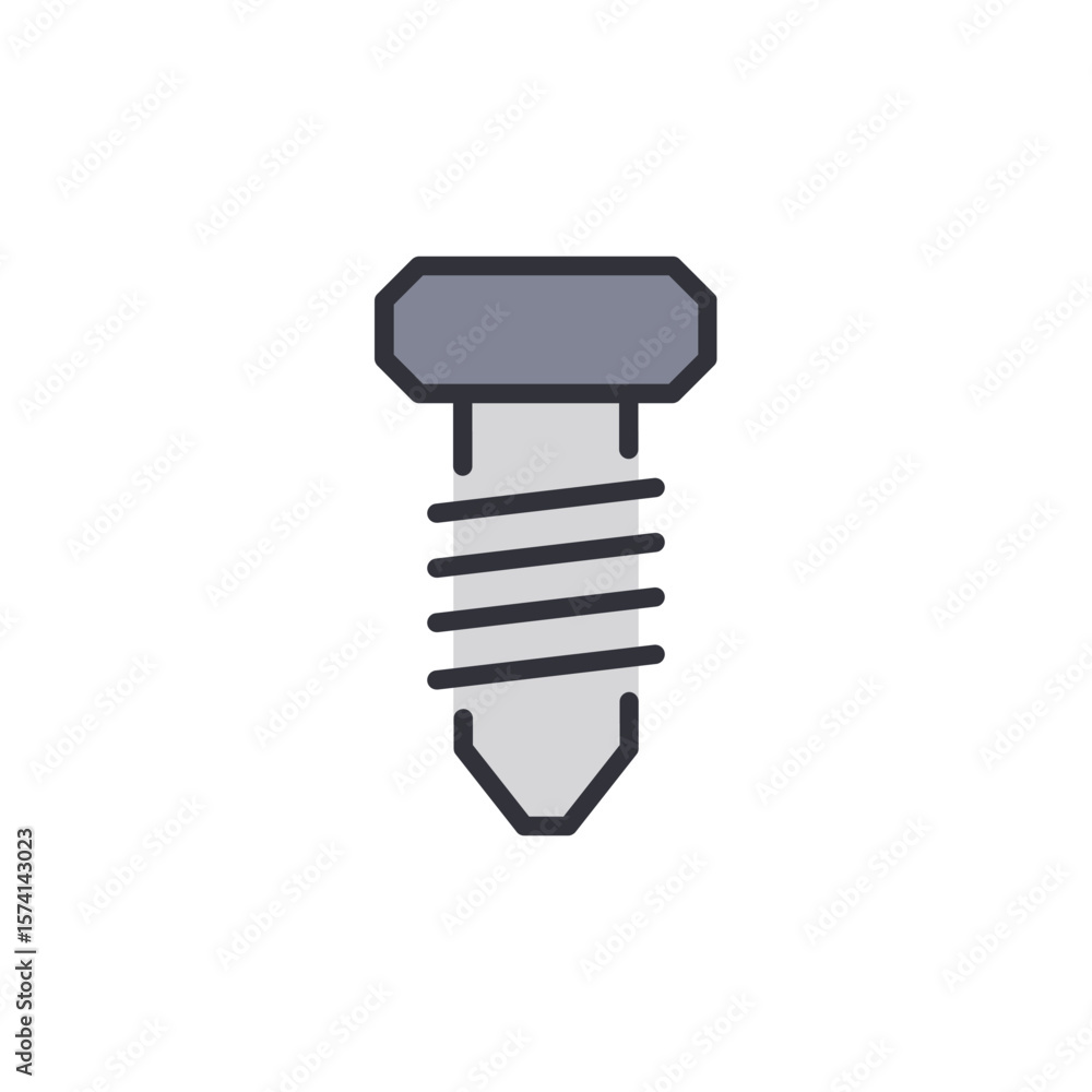 Poster stylized depiction of a silver screw with visible threading on transparent