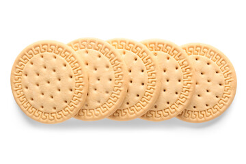 Many sweet cookies on white background