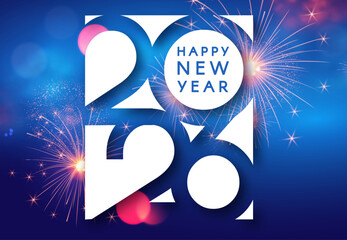 2026 Happy New Year text with bokeh and light effect. Holiday celebration banner