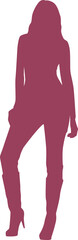 A modern silhouette of a confident woman mid-walk. Clean lines and a bold #9E3E59 palette make it ideal for lifestyle, branding, or editorial vector projects.