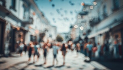 Blurred city street scene, people walking