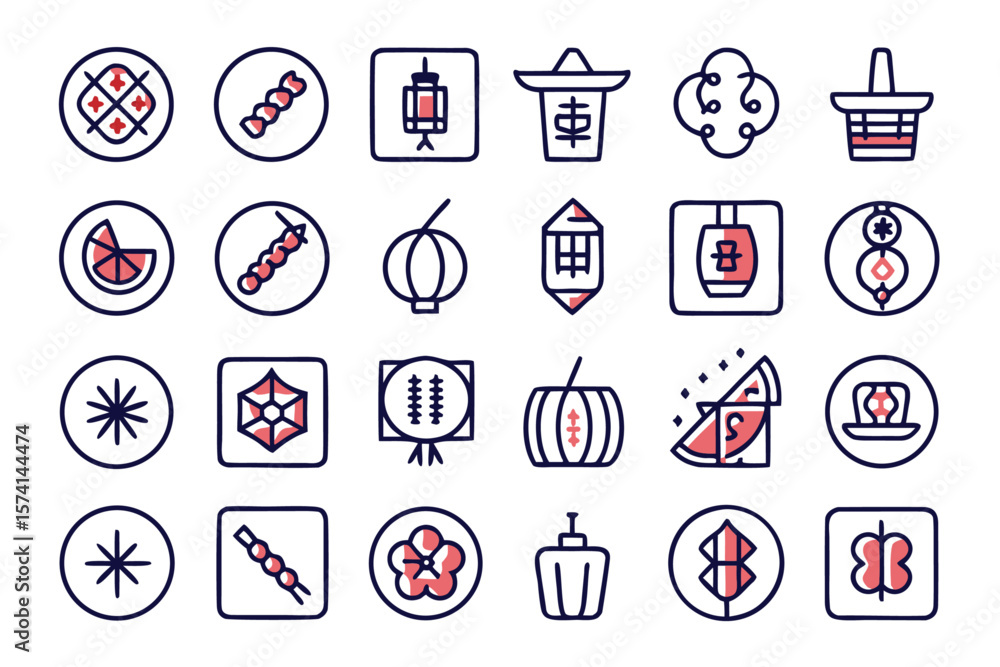 Poster a curated assortment of traditional east asian characters and symbolic motifs rendered in a classic 