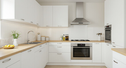 Fototapeta premium Minimalist Kitchen with Sleek Appliances and Wooden Accents
