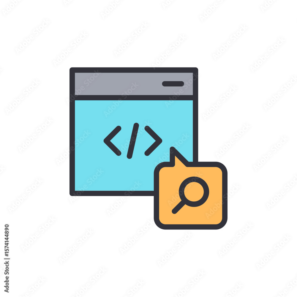 Poster vibrant icon displaying web development and internet research concept