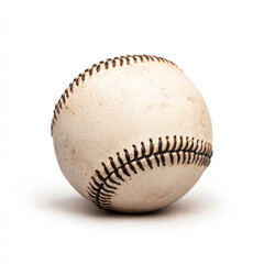 Classic baseball on clean surface. A worn baseball rests on a smooth, bright surface, showcasing its stitching and aged texture under natural light.