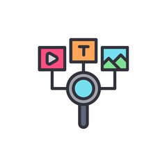 Searching For Media Content With Magnifying Glass And Different File Types