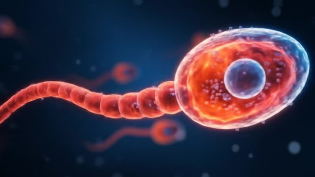 Detailed illustration of a sperm cell highlighting its intricate structure for educational purposes