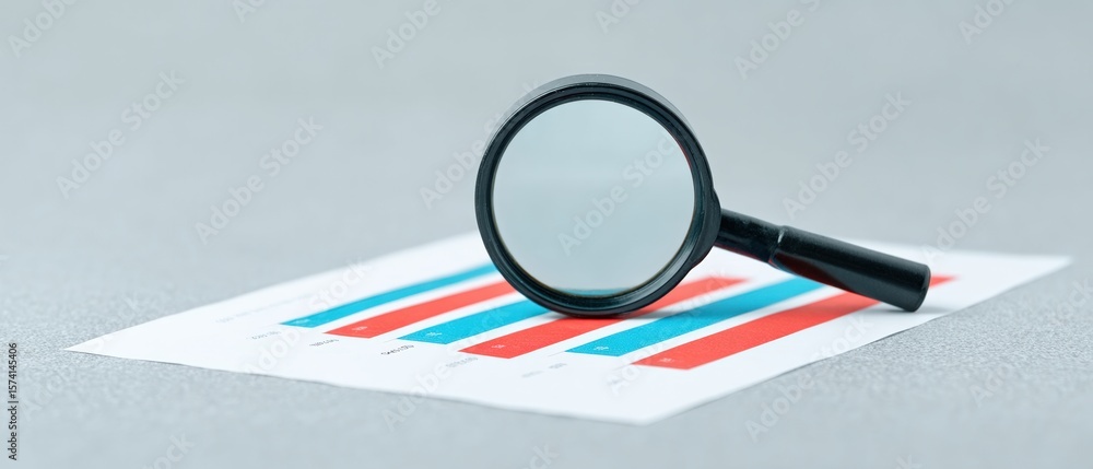 Poster data analysis action with magnifying glass on graphs office setting digital marketing report modern 