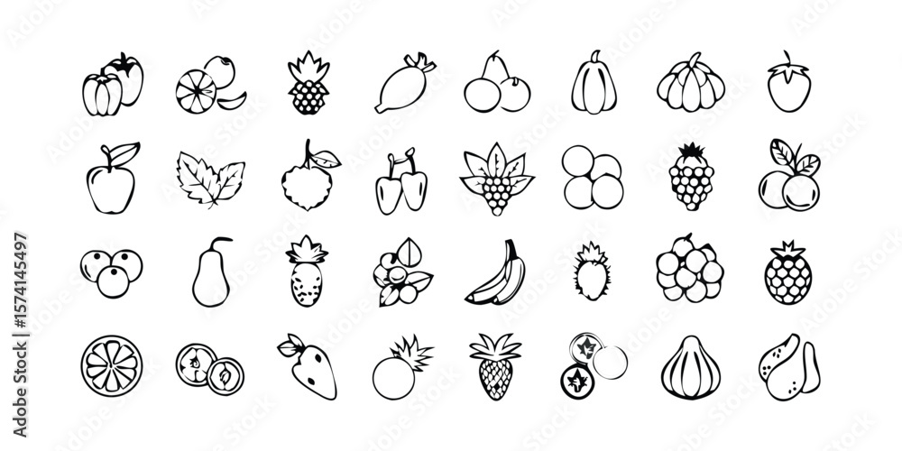 Poster extensive collection of fruit line icons vector pictograms for design projects featuring a mega set 