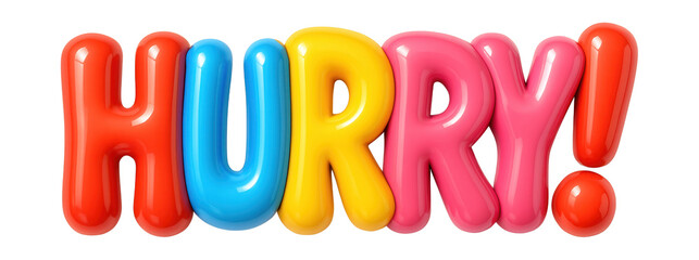 Multicolor bubble sticker with HURRY! in glossy style, vibrant retail promotion offer on transparent background.