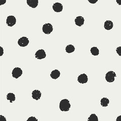 Obraz premium Seamless polka dot pattern with irregular hand-drawn circles, random spots. Endless background design for fabric, wallpaper, wrapping. Abstract doodle polkadot print. Flat vector illustration