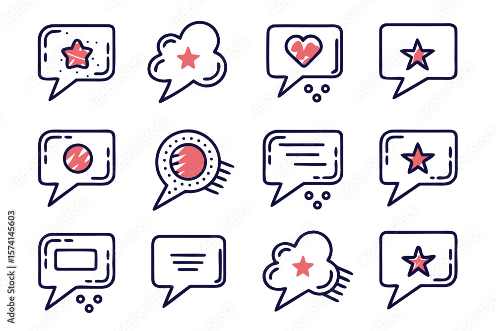 Poster vibrant collection of assorted communication balloons featuring a dozen distinct shapes and styles p