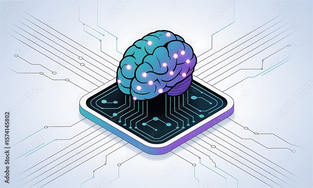 Fototapete AI Brain Represents Neural Connections, symbolizing intelligence and innovation in technology, creating a futuristic mood with conceptual artwork and copy space.
