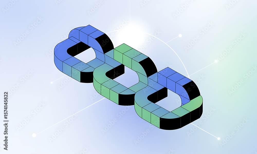 Poster blockchain symbol illustrates connectivity on a gradient background, conveying digital connection an