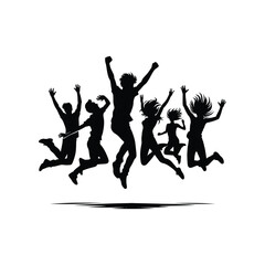 youth jumping vector silhouette clip art logo design illustration. friendship group collections