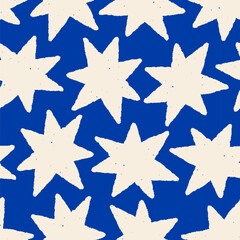 Star pattern in modern style. Seamless starry texture design with grunge sparkles, twinkles. Cosmic background, endless repeating print for wrapping, textile, fabric. Flat vector illustration