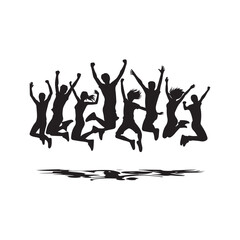 youth jumping vector silhouette clip art logo design illustration. friendship group collections