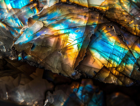 macro photo of labradorite with iridescent flashes