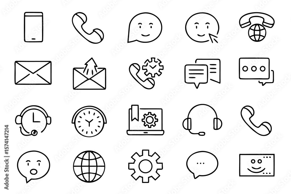 Poster comprehensive collection of web icons representing customer service support and assistance for digit