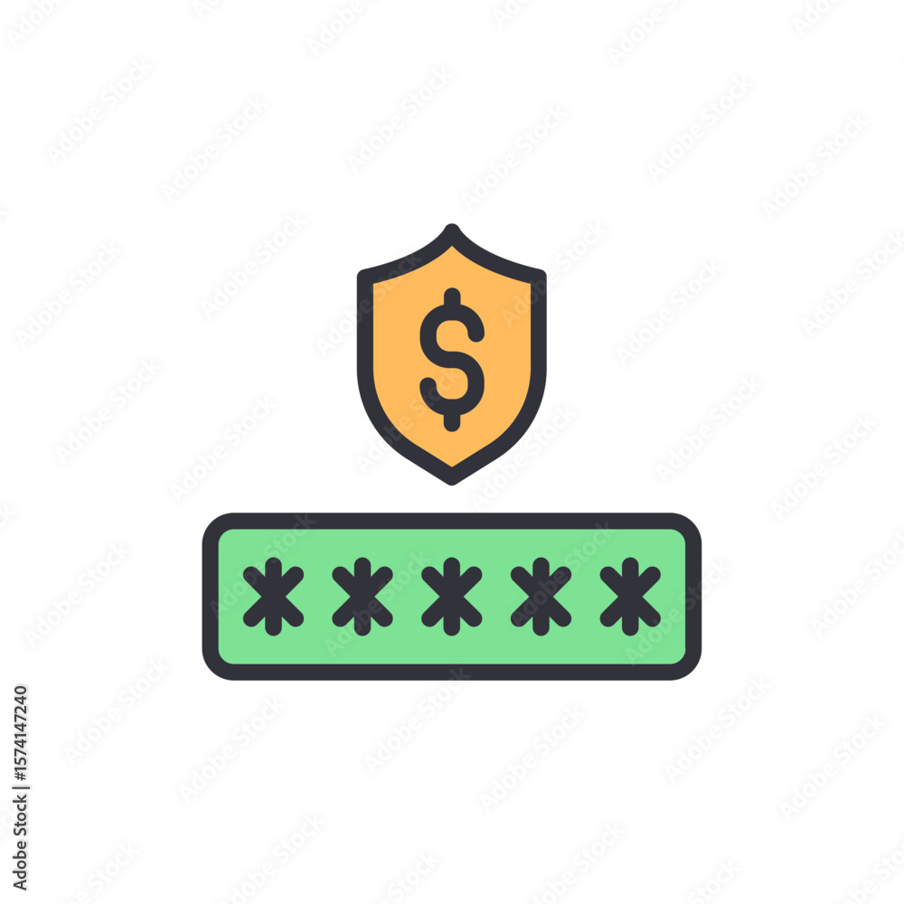 Aufkleber shield protecting money password with asterisks on transparent background