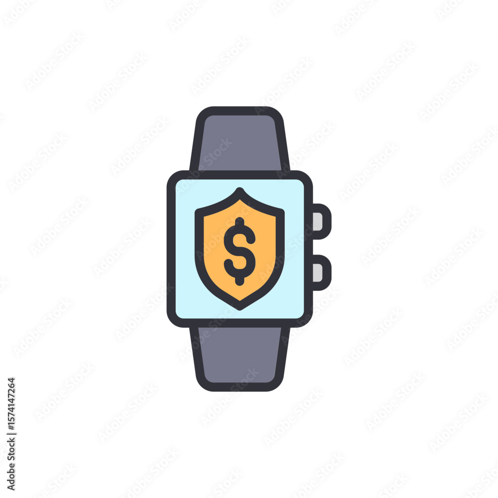 Poster smartwatch displaying financial security icon on a transparent backdrop