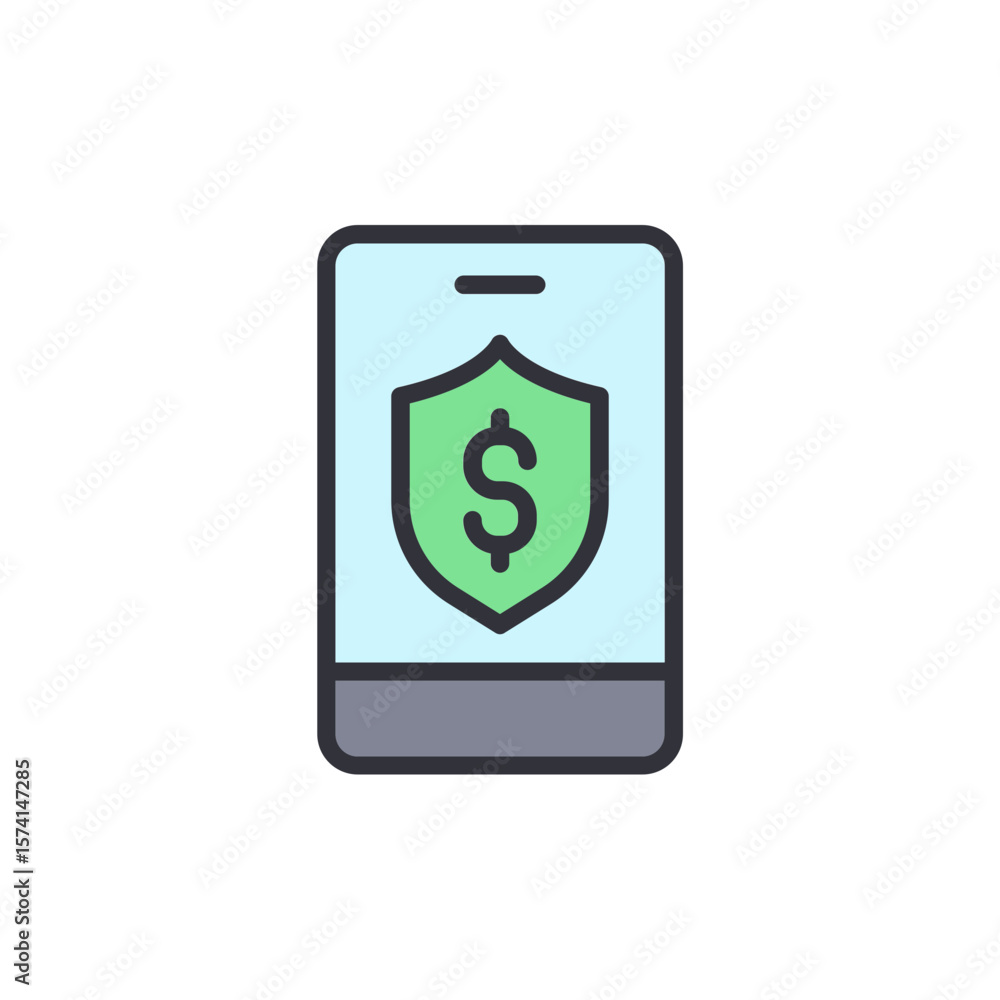 Poster secure mobile banking with shield icon on smartphone screen