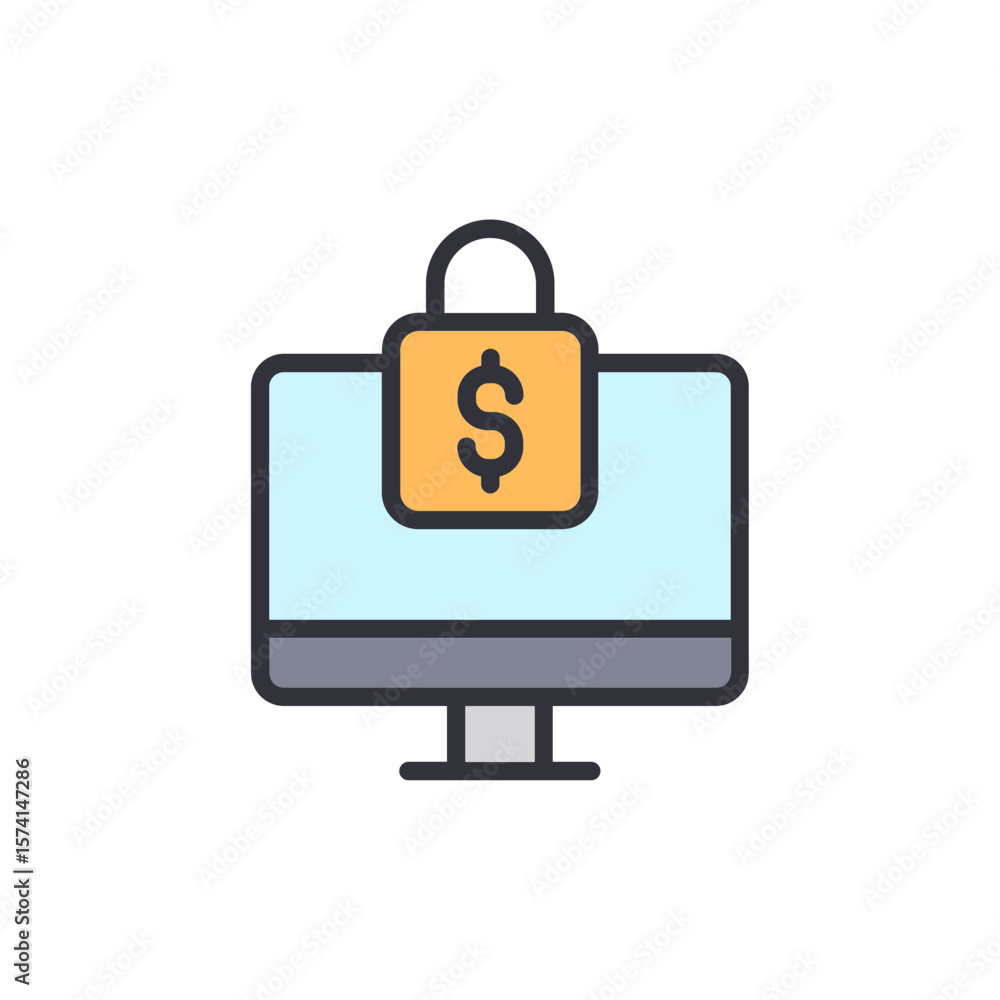 Poster secure digital transactions displayed on computer screen with padlock