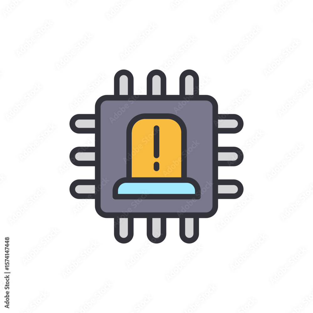 Poster alerting microchip with exclamation mark on transparent background