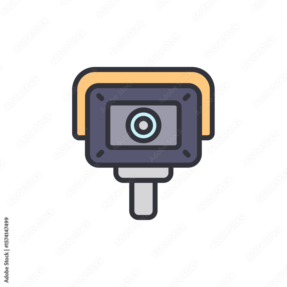 Poster stylized security camera icon with modern design and alerting color