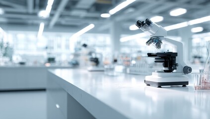 Modern lab interior with microscope on table