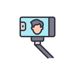 Modern Icon Depicting Man Taking Selfie With Selfie Stick Device