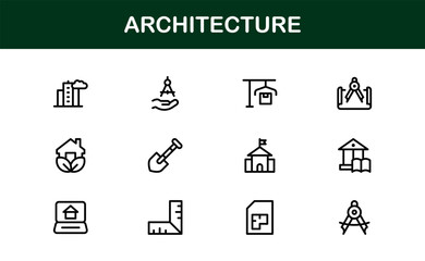 Architecture and Building Line Icon Set – Modern Professional Vector Icon Collection for Architects and Construction Design Projects
