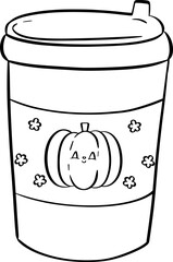 Takeaway Coffee Cup with Pumpkin Design Line Art