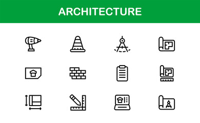 Architecture and Building Line Icon Set – Modern Professional Vector Icon Collection for Architects and Construction Design Projects