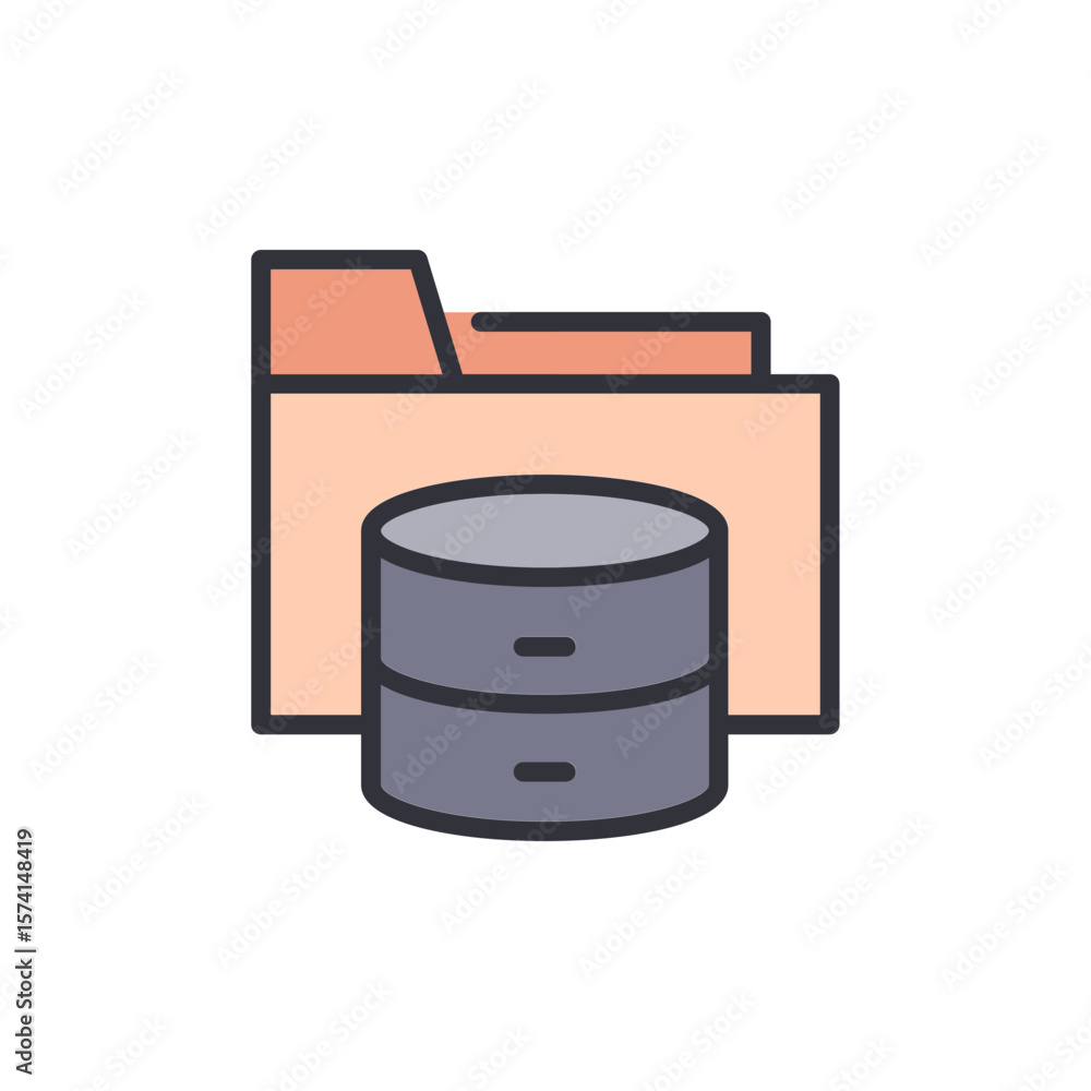 Aufkleber stylized database server icon secured within a folder illustration