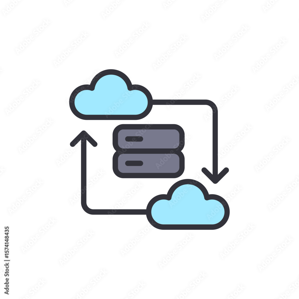 Poster data transfer between local server and cloud hosting illustration