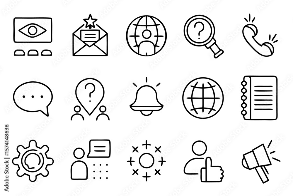 Poster comprehensive customer support and information symbol collection featuring essential elements for co