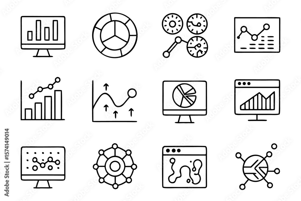 Poster comprehensive collection of modern line style icons designed for data analysis and web applications 