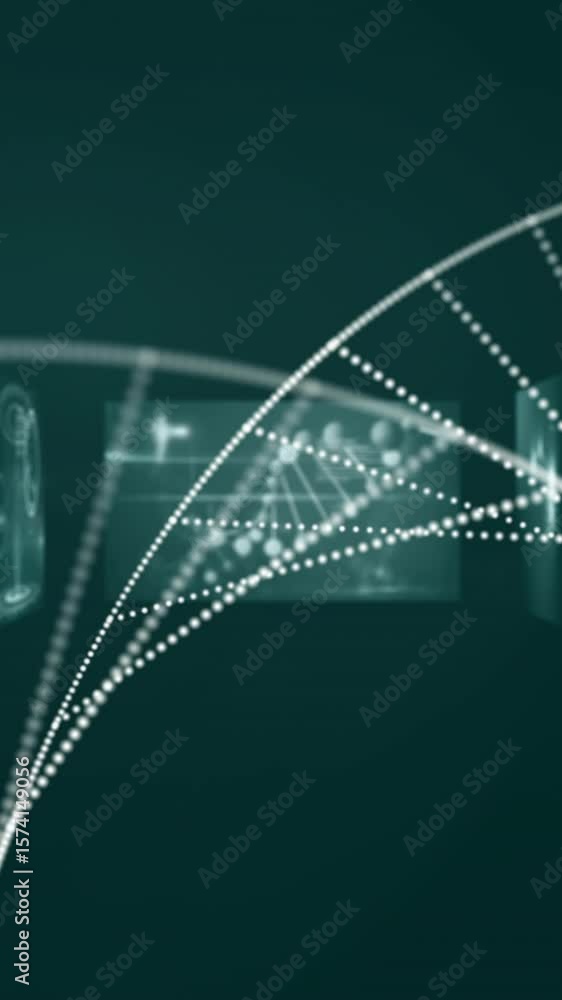 Poster animation of dna strand over data processing on black background