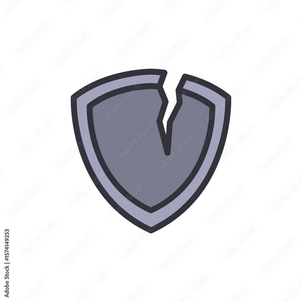 Poster isolated broken shield emblem symbolizing vulnerability and damage
