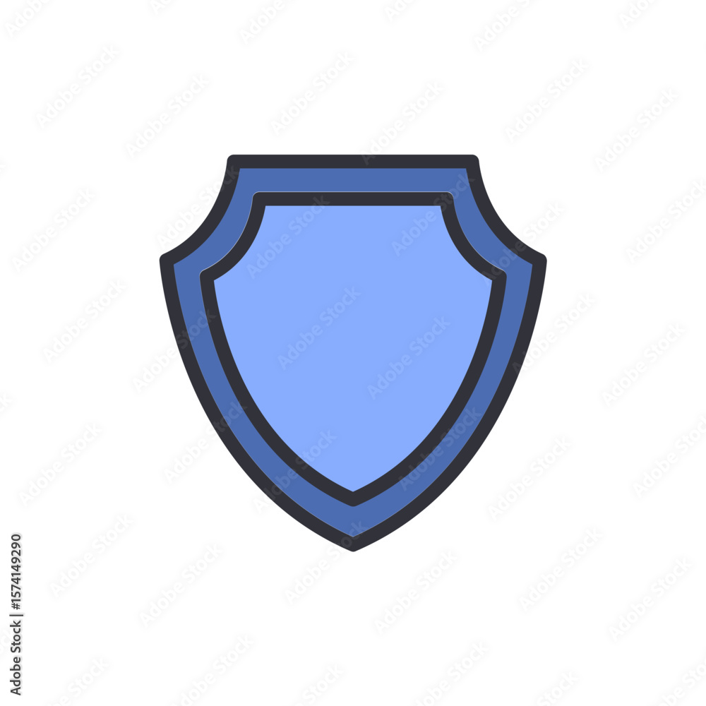 Poster blue shield emblem with rounded edges on a transparent background